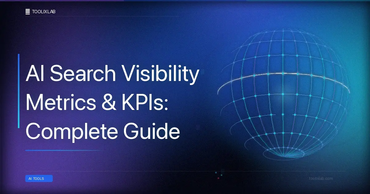 AI search visibility metrics KPI dashboard showing Visibility Score, Share of Voice, Citation Share, and AI referral traffic
